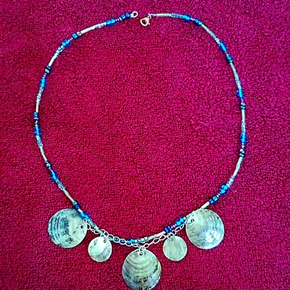 Shell and glass beaded handmade multi colored neck